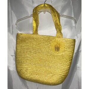 Large Yellow African Woven Straw Sisal Bucket Tote  Straw Handbag Kente-styled